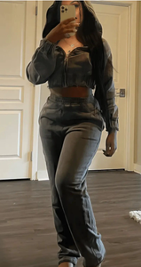 Xs-xl setelan olahraga Jogging wanita, Set 2 potong jaket hoodie ritsleting lengan panjang musim gugur musim dingin - Product Image 3