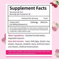 Complément alimentaire liquide de vitamine B12 OEM/ODM, saveur cerise, vitamine B12 5000 mg, gouttes liquides de vitamine B12