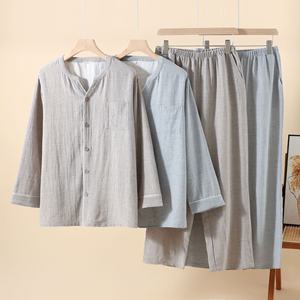 Nouvel ensemble de <span class=keywords><strong>pyjama</strong></span> pour <span class=keywords><strong>homme</strong></span> en couleur unie, ensemble de <span class=keywords><strong>pyjama</strong></span> léger printemps-automne-été, ensemble pour couple - Product Image 1