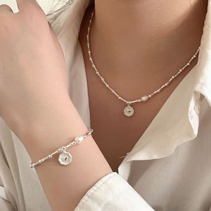 Ensemble collier et bracelet en argent sterling S925 avec perles en forme de cœur, style coréen, bijoux à porter au quotidien - Product Image 2