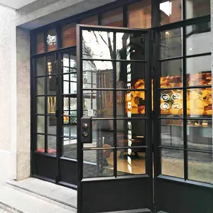 Retro French Villa Entrance Glass Door With Kick Plate House Entrance And Interior Passage Lattice Steel Window Door Design