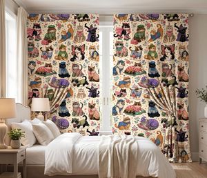 Cat Pajama Party <b>Curtain</b> Velvet Or Blackout Art Nouveau Window Each Panel Decorative Printed Drapes <b>for</b> Living Room Bedroom Kids - Product Image 2