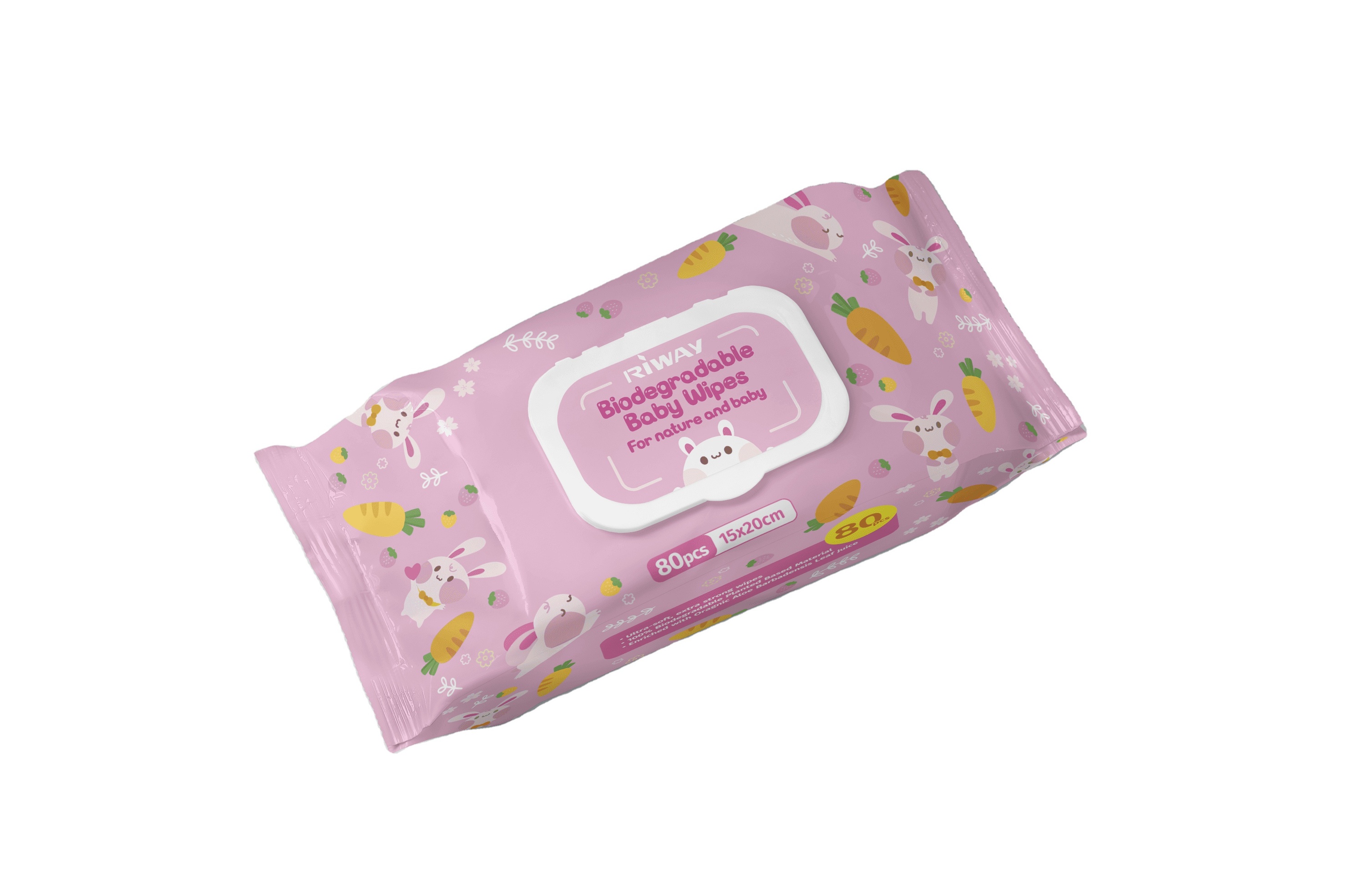 Pink-biodegradable baby wipes
