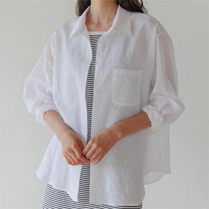 Camicie da <span class=keywords><strong>donna</strong></span> firmate in cotone Lyocell camicie a pipistrello larghe con bottone a manica lunga tasche Casual tinta unita per la primavera - Product Image 4