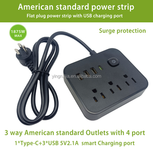 Xách tay Mỹ điện Strip với bảo vệ tăng, 3 ổ cắm với USB Một và USB C, Bán Hot Flat cắm mở rộng Ổ cắm điện - Product Image 2