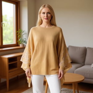 Suéter con puños bordados con patrón de diamantes, top de punto holgado para mujer de 135*140 cm - Product Image 3