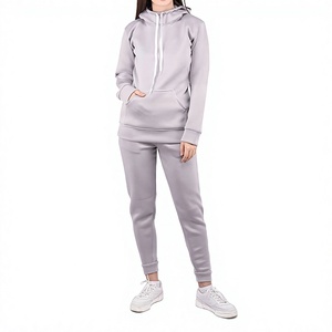 Conjunto Deportivo de Invierno para Mujer, Sudadera con Capucha Gris Sólida y Pantalones Jogger, 100% Algodón Transpirable - Product Image 1