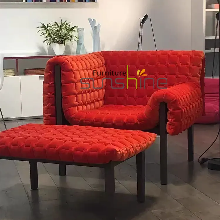 מודרני עץ ספה עיצוב מלון כיסאות ספת בד ספה אחת עם הדום שרפרף