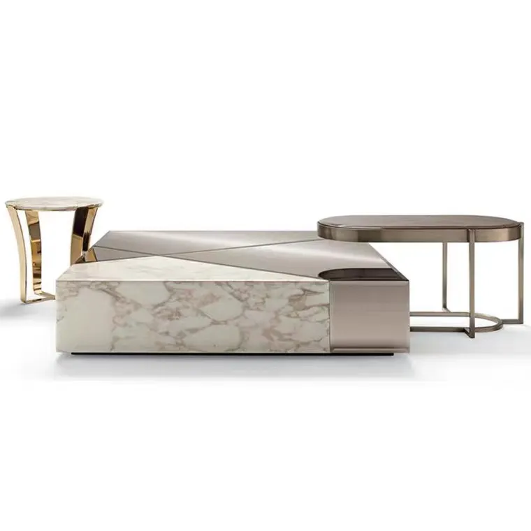Mesa de centro de mármol para sala de estar, mueble de lujo personalizado, minimalista, moderno, cuadrado, blanco de baja altura, Oem