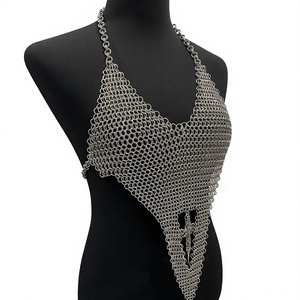 Armure en maille d'acier inoxydable plaqué argent, forme irrégulière, vêtement de mode en métal artisanal - Product Image 2