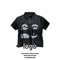Polo en coton délavé et déchiré à motif dentaire, vêtements de haute qualité en gros pour chemises décontractées personnalisées pour hommes
