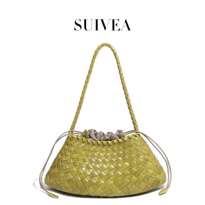 Bolso de hombro tejido para mujer con cierre de cordón de rejilla de diamantes estilo bohemio para uso diario - Product Image 2