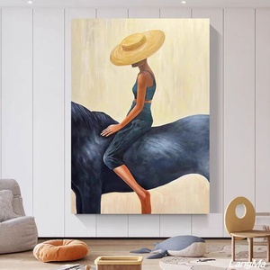 Cuadro Decorativo sin Marco para Sala de Estar o Entrada, Estilo Retro Nostalgia con Figura Abstracta de Mujer <span class=keywords><strong>a</strong></span> <span class=keywords><strong>Caballo</strong></span>, Impresión en Lienzo - Product Image 2