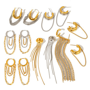 Boucles d'oreilles à pampilles en acier inoxydable, design géométrique en forme de lustre, pour femmes, bijoux de fête - Product Image 5