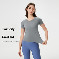 SHINBENE femmes Slim Fit sans couture Crop hauts plaine décontracté basique pas rembourré Gym Yoga T-shirt