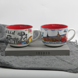 Taza de Sopa/Leche de Cerámica con Estampado Gráfico de <span class=keywords><strong>Madrid</strong></span>, Estilo Simple, Gran Capacidad, Apta para Lavavajillas y Microondas, para Oficina, Desayuno, Profesional - Product Image 4