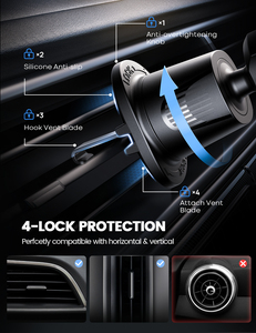 حامل هاتف للسيارة Lamicall STCV01 OEM ODM شديد التحمل، يثبت على فتحة التهوية، مع مشبك وحامل وقاعدة، حماية رباعية القفل لسائقي سيارات الأجرة - Product Image 3