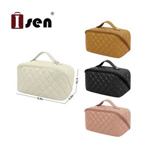 New Design Checked Quilted Toiletry Organizer Pouch Travel Makeup Bag Waterproof Soft PU Cosmetic Bags