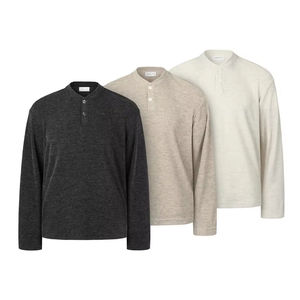 T-shirt à manches longues décontracté pour hommes, fil tricoté 100% <span class=keywords><strong>coton</strong></span>, doux, cireux, élastique, anti-boulochage, coupe ample, court, large et vieux - Product Image 1
