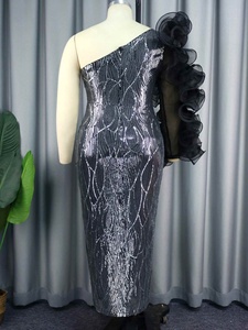 Robe de <span class=keywords><strong>soir</strong></span>ée élégante à volants pour femme, à une épaule, à manches longues, à paillettes - Product Image 6