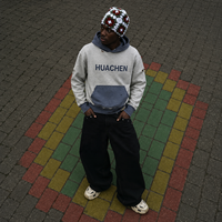Sweat à capuche personnalisé épais 500 g/m² délavé à l'acide, coupe ample vintage, streetwear homme, pull en molleton rétro avec patchwork contrastant