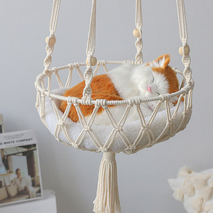 Hamac pour <span class=keywords><strong>chat</strong></span> en macramé, tissé à la main, <span class=keywords><strong>lit</strong></span> suspendu pour <span class=keywords><strong>chat</strong></span> avec kit de suspension pour décoration intérieure et extérieure, hamac de fenêtre pour <span class=keywords><strong>chat</strong></span>, animal de compagnie - Product Image 1
