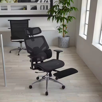 Chaise de bureau ergonomique en maille à dossier haut avec base à cinq étoiles, accoudoirs 3D modernes, appui-tête et repose-pieds réglables et pivotants