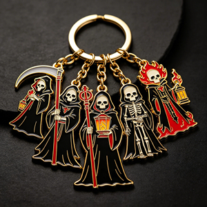 Llaveros de Metal con Diseño de Grim Reaper Estilo Tinta Japonesa para Halloween, Llavero Personalizado de Aleación de Zinc con Esmalte Suave, Llavero Horrible de la <span class=keywords><strong>Muerte</strong></span> para Regalo de Halloween - Product Image 3