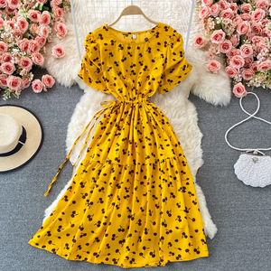 <span class=keywords><strong>Robe</strong></span> décontractée de qualité supérieure à manches bouffantes, col rond, à fleurs, style rétro Mori Girl, taille cintrée, <span class=keywords><strong>mi</strong></span>-<span class=keywords><strong>longue</strong></span>, nouvelle collection été 2023 - Product Image 3
