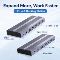 Station d'accueil USB-C DisplayLink 13-en-1, 2xHDMI+2xDP 4K+60Hz, USB3.2 Gen2 10 Gbps, Ethernet Gigabit, lecteur de cartes SD/TF, station d'accueil pour ordinateur portable