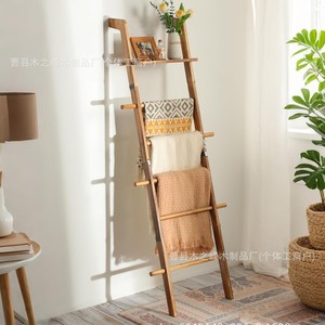 Toallero de madera con forma de escalera de 6 niveles, de madera maciza, para montar en la pared, para dormitorio, baño, estante de almacenamiento. - Product Image 1