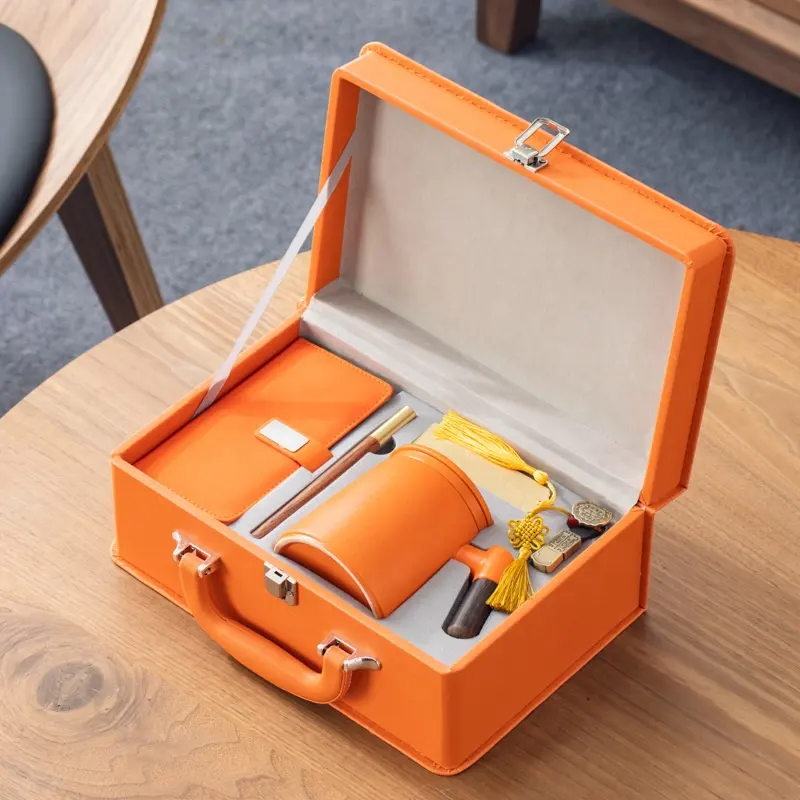 Kundendefiniertes Logo geschäftsgeschenke Handbox Luxus-Geschenkbox Verpackung Holz Ledergeschenk Teetasse-Schachteln