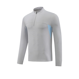 Camiseta Deportiva Casual de Manga Larga para Hombre, Tiyo, con Cierre de Media Cremallera, Cuello Alto, Secado Rápido, 100% Poliéster, Color Gris Claro Sólido, para Correr al Aire Libre - Product Image 1