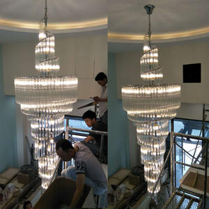 Grand lustre en cristal de campagne française Gouttes de pluie Design duplex pour cage d'escalier et salon Décoration de plafond Style villa - Product Image 6