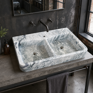 Poulars - Lavabo de Pedestal de Piedra Natural de Lujo para Montar en la Pared, Lavabo de Mármol Arabescato Corchia - Product Image 5