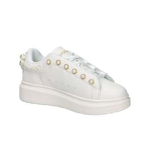 Sneakers Donna SASS250202 Bianco Oro con Decorazioni in Perle, Scarpe di Tela alla Moda - Product Image 6