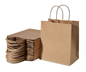 定制品牌标志白色牛皮纸袋，带粉色，谢谢你去购物和食品储存