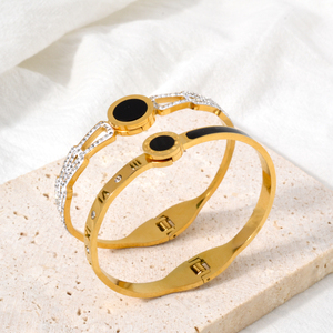 Bracelet manchette de luxe en zircon, dernier design tendance, plaqué or 14 carats, acier inoxydable 316L, bijoux pour femmes, style mixte - Product Image 4