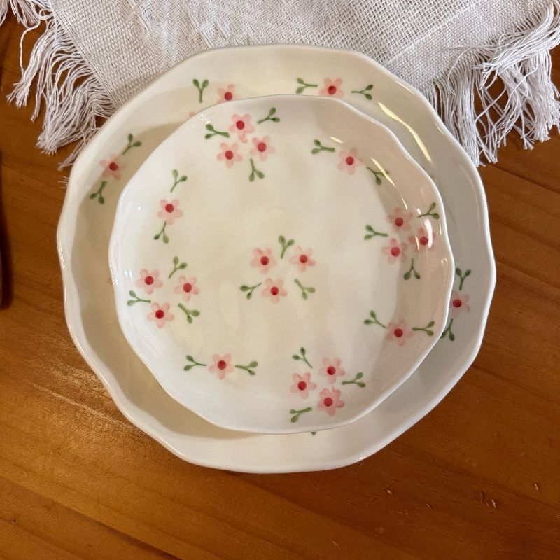 Assiette florale rose