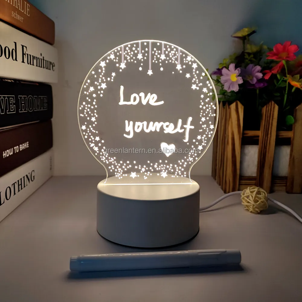 3colors RGB colors change ABS base night light with blank acrylic erasable drawing board night light DIY lamp