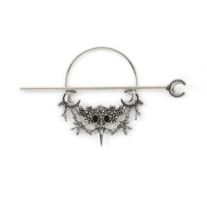 Horquilla para el pelo vintage vikinga gótica de luna de bruja, accesorio de aleación de plata para el pelo largo, horquilla retro misteriosa con calavera de cuervo - Product Image 6