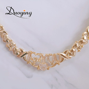 Herz Charme Brief Halsreif vergoldet Hochzeit Zirkon Braut Halskette Ich liebe dich Benutzer definierter Name XOXO Halskette Schmuck Set für Geschenk - Product Image 3