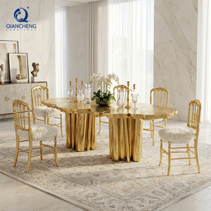 Tavolo da Pranzo di Lusso in Acciaio Inox Dorato, Design Moderno e Artistico, Grande Tavolo Centrale per Villa e Mansion, Vendita all'Ingrosso di Mobili - Product Image 2