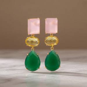Boucles d'oreilles pendantes en onyx faites à la main en laiton, tendance bohème chic - Product Image 3