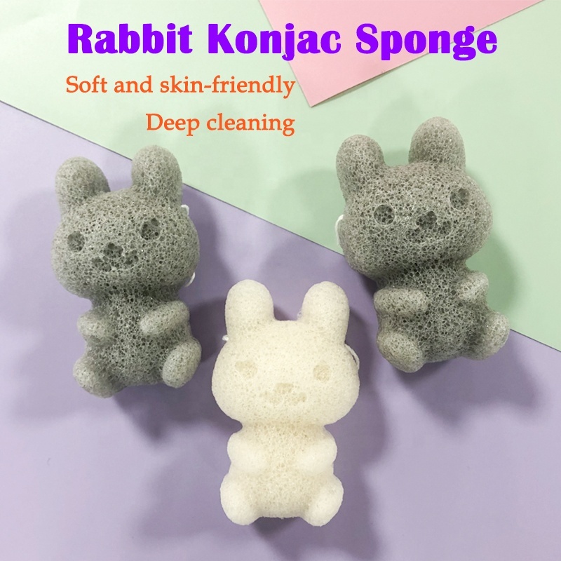 Многоразовая натуральная Очищающая губка Konjac для лица в форме кролика из бамбукового угля
