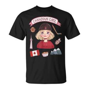 Camiseta Promocional con Collage de Chica Canadiense y Bandera de Canadá - Product Image 1