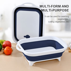 多功能可折叠塑料切菜板二合一设计，用于家用洗涤排水野餐储物 - Product Image 3