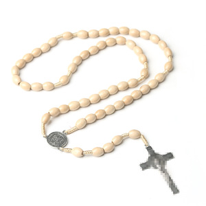 Collar de Rosario de cuentas de madera religiosa católica 8*10mm Jesús Cruz Santa oración joyería Iglesia de Pascua regalo del <span class=keywords><strong>cristianismo</strong></span> - Product Image 3