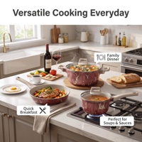 Ensemble de batterie de cuisine en aluminium moulé sous pression, antiadhésif, effet granit, avec revêtement marbre rouge vin et doré, comprenant casserole, faitout et poêle, compatible induction et gaz, pour commande en gros OEM