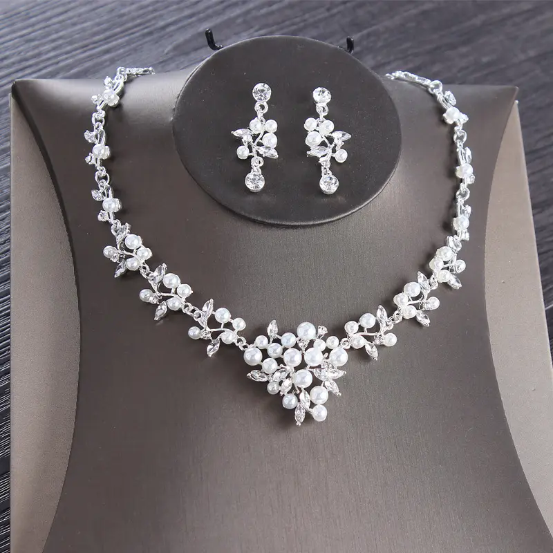 indian bridal jewellery sets wedding Pearl necklace earring two-piece set simple wedding jewelry set rhinestone necklace